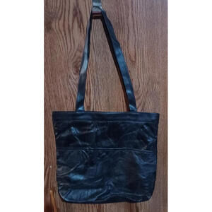 Women's Solid Black Vinyl Tote